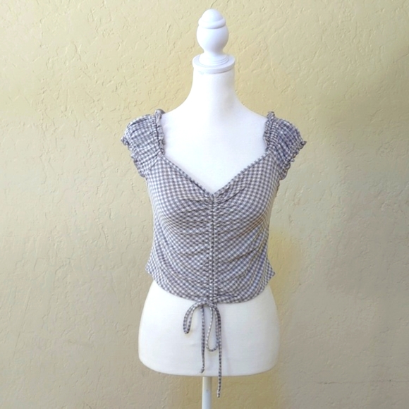 URBAN Romantics Tops - URBAN Romantics Gray White Gingham Cinched Milkmaid Crop Top Size Small